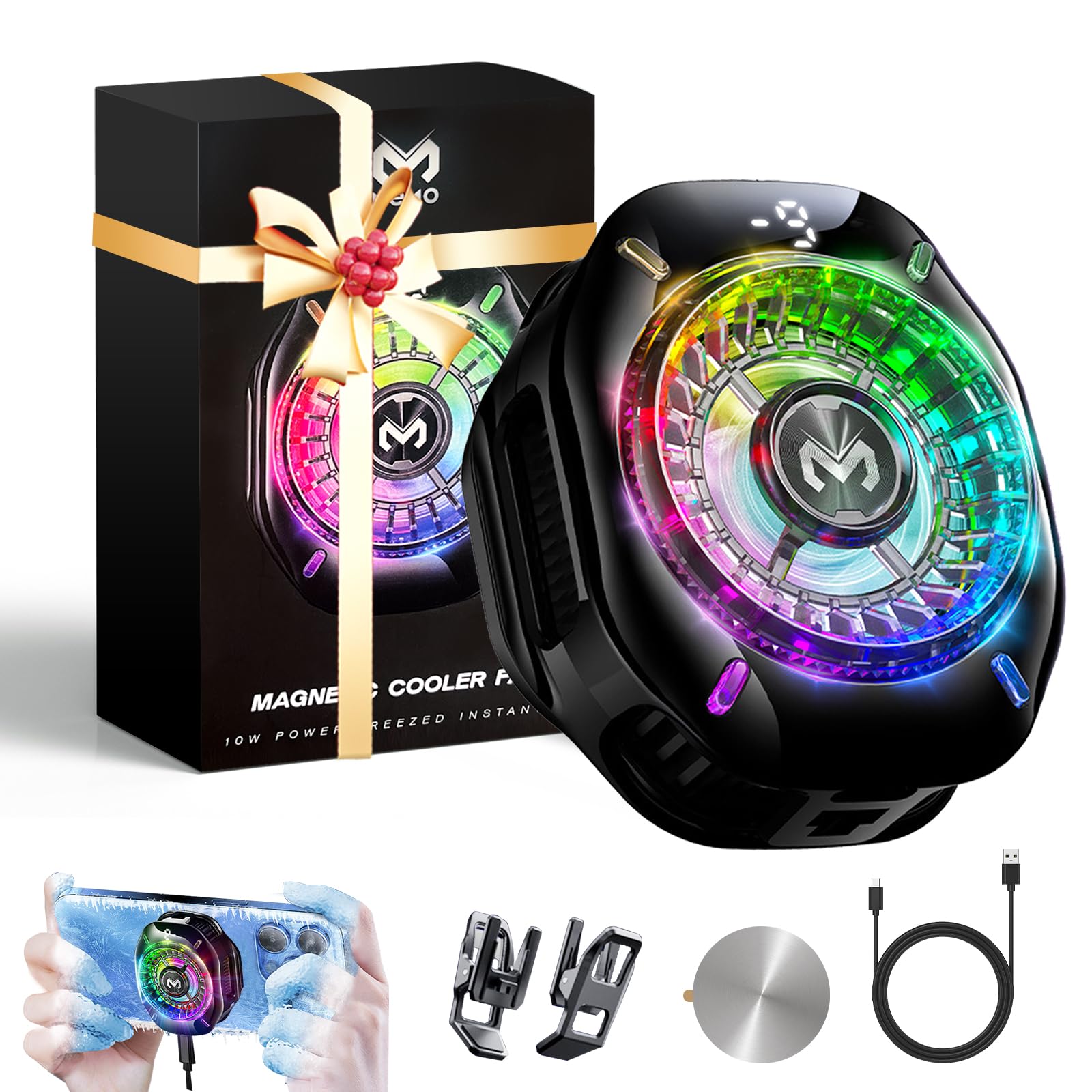 auvstar Handy Kühler (Phone Cooler) mit TEC-Halbleiter Hochgeschwindigkeitskühlung: 2 Kühlstufen, 3 LED-Modi, Universal bis 88mm für iPhone/Android/Smartphone Gaming (Blendend)