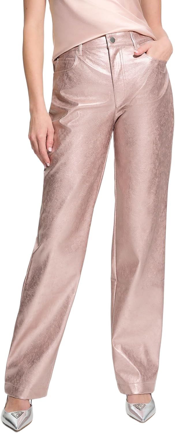 GUESS Women's Ambra Metallic Faux Leather Pants