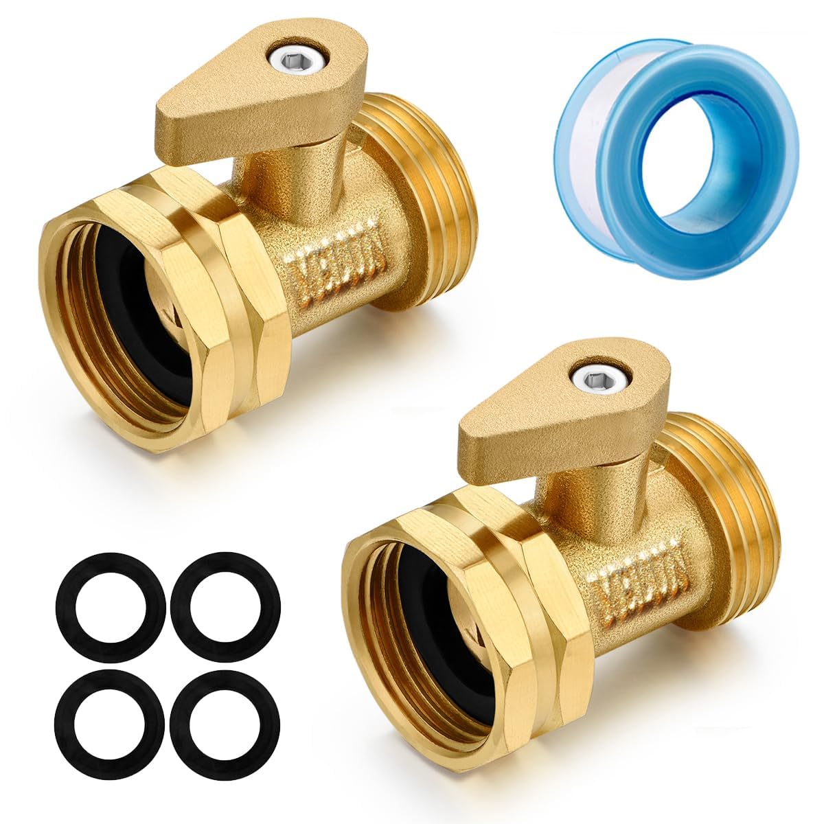 Garden hose shut off Valve- 3/4”Heavy Duty Brass Shut Off ball Valve Garden Hose Connector 2 Set