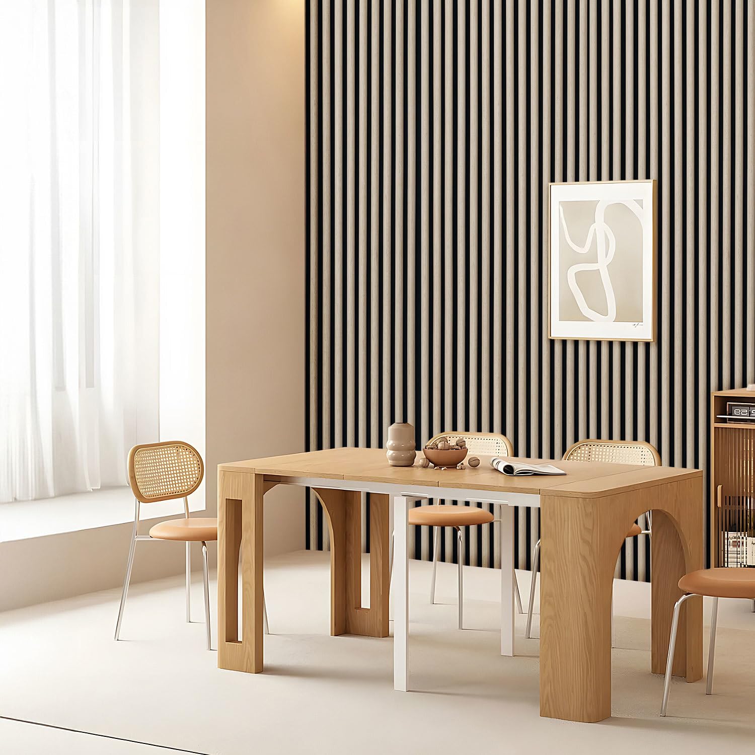 2 paneles acústicos de 120 x 60 cm, 1,44 m², paneles de madera semicirculares 3D en MDF y fieltro acústico, revestimiento de pared acústico moderno para casa y estudio – roble blanco