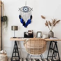 Vista 3 de Dremisland Atrapasueños de mal de ojo, atrapasueños azul y negro, hecho a mano, plumas de mal de ojo, adorno colgante de pared, decoración del hogar