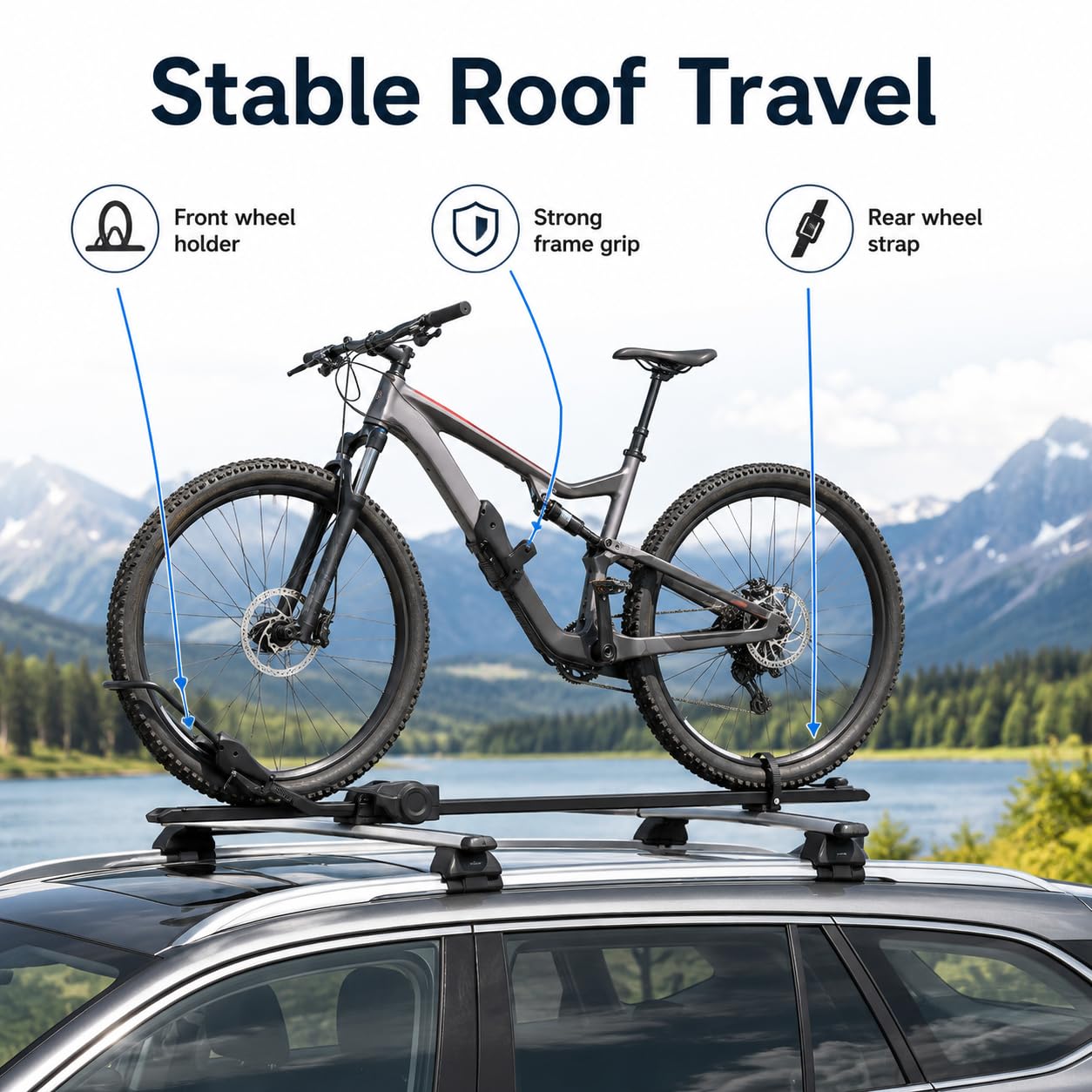 Portabicicletas de techo para coche, soporte para bicicleta en barras de techo con doble bloqueo anticipol, portabicicletas plegable y ajustable para bicicleta de carretera, SUV monoespacial MPV