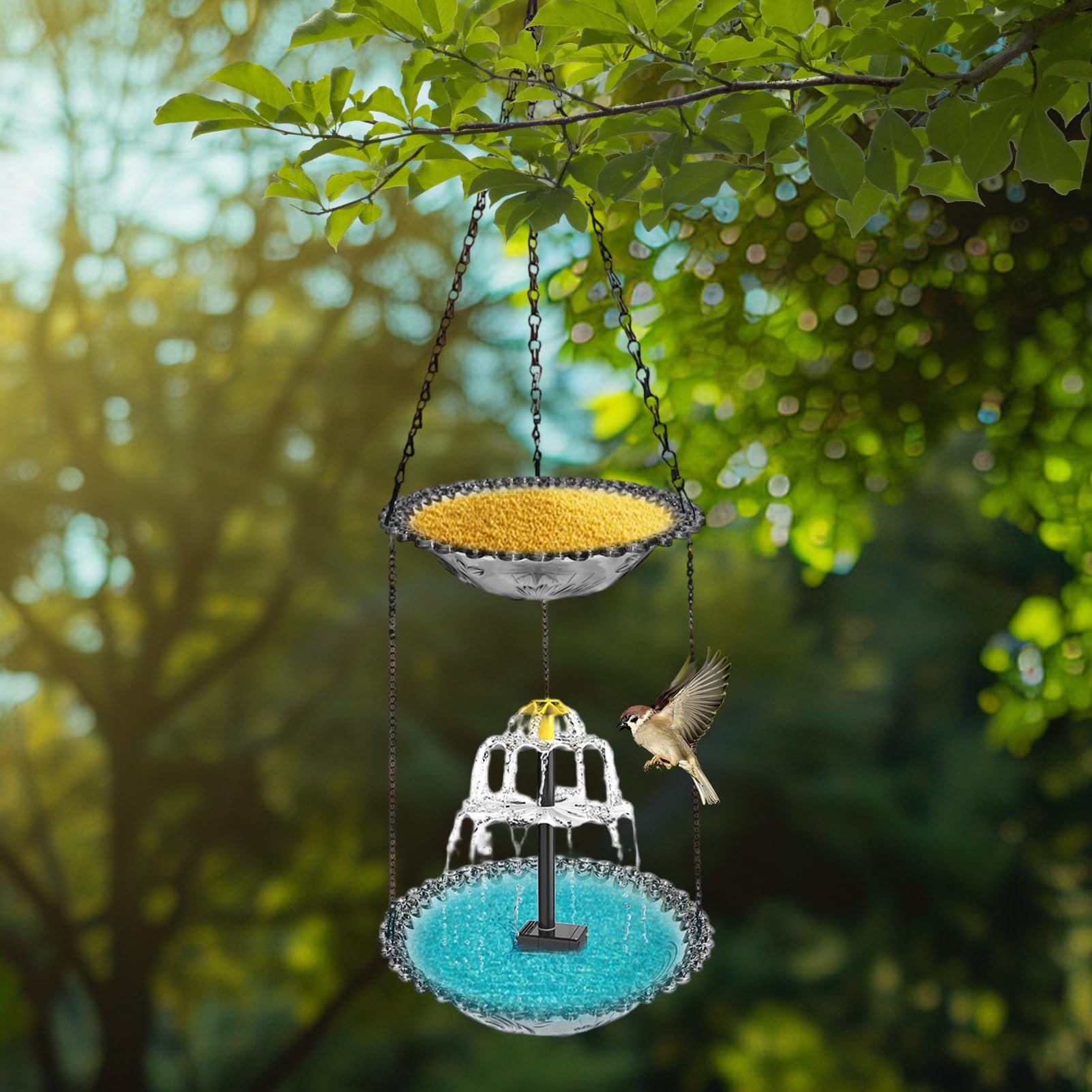 Abbeveratoio per uccelli da giardino con fontana, cascata artistica con | Fontana da bagno per uccelli selvatici per esterni, per pettirossi, terrazze, balconi, cortili, giardini
