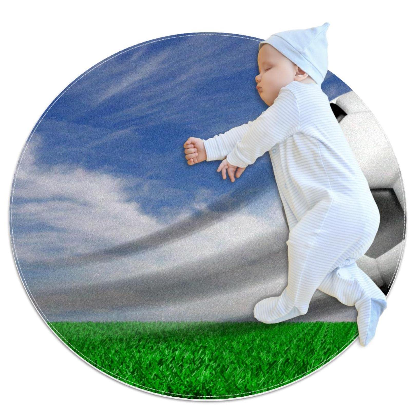 Tapis de football rond JDEZ 100x100cm pour decoration de chambre de garcon