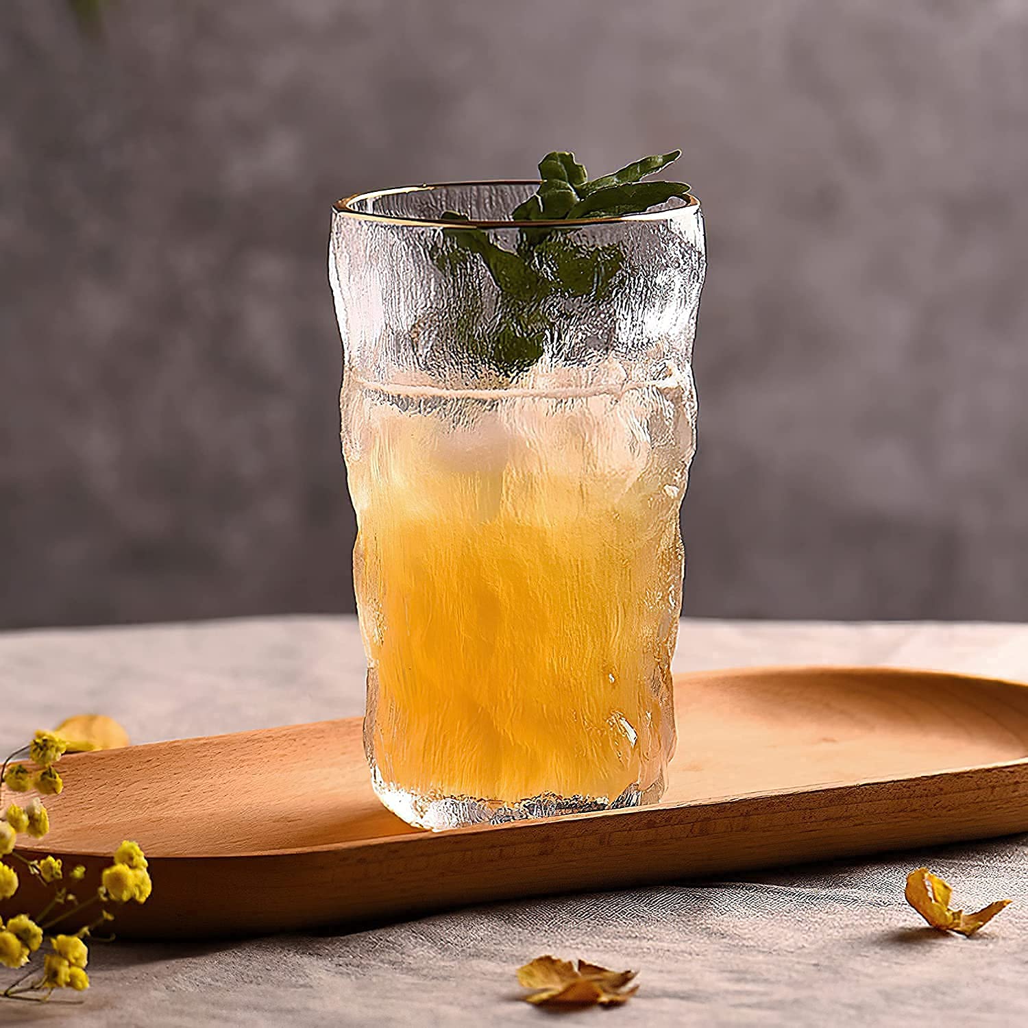 Glacier Pattern Frosted Glass Tumbler, Stylish Ice Textured Cocktail, Whiskey & Juice Glass, Elegant Water Cup for Home, Office & Bar, Dishwasher Safe Versatile Drinkware (6)