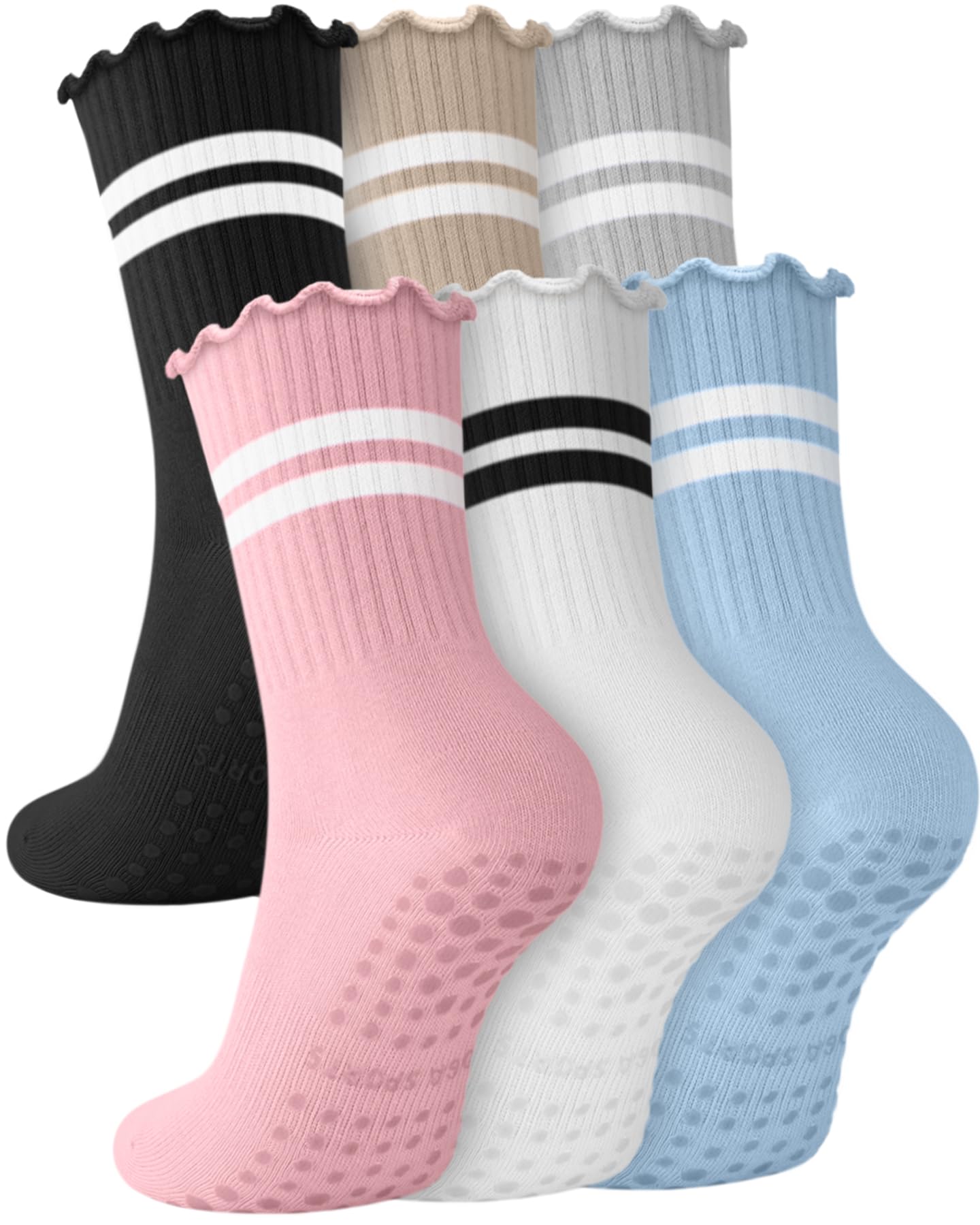 Aoliks Ruffle Pilates Grip Socks for Women, Yoga Socks for Barre Hospital Sticky Gripper Slipper Socks