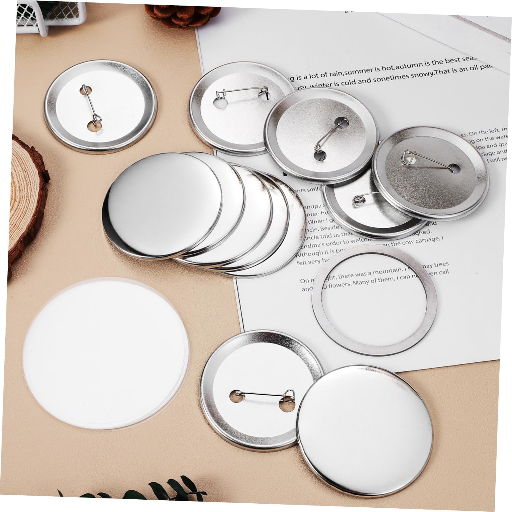 STOBOK 100 Satz Metallnadeln für Button Herstellung 58mm Rund Eisen mit Rückseiten und Folien Zubehör für Anstecknadeln