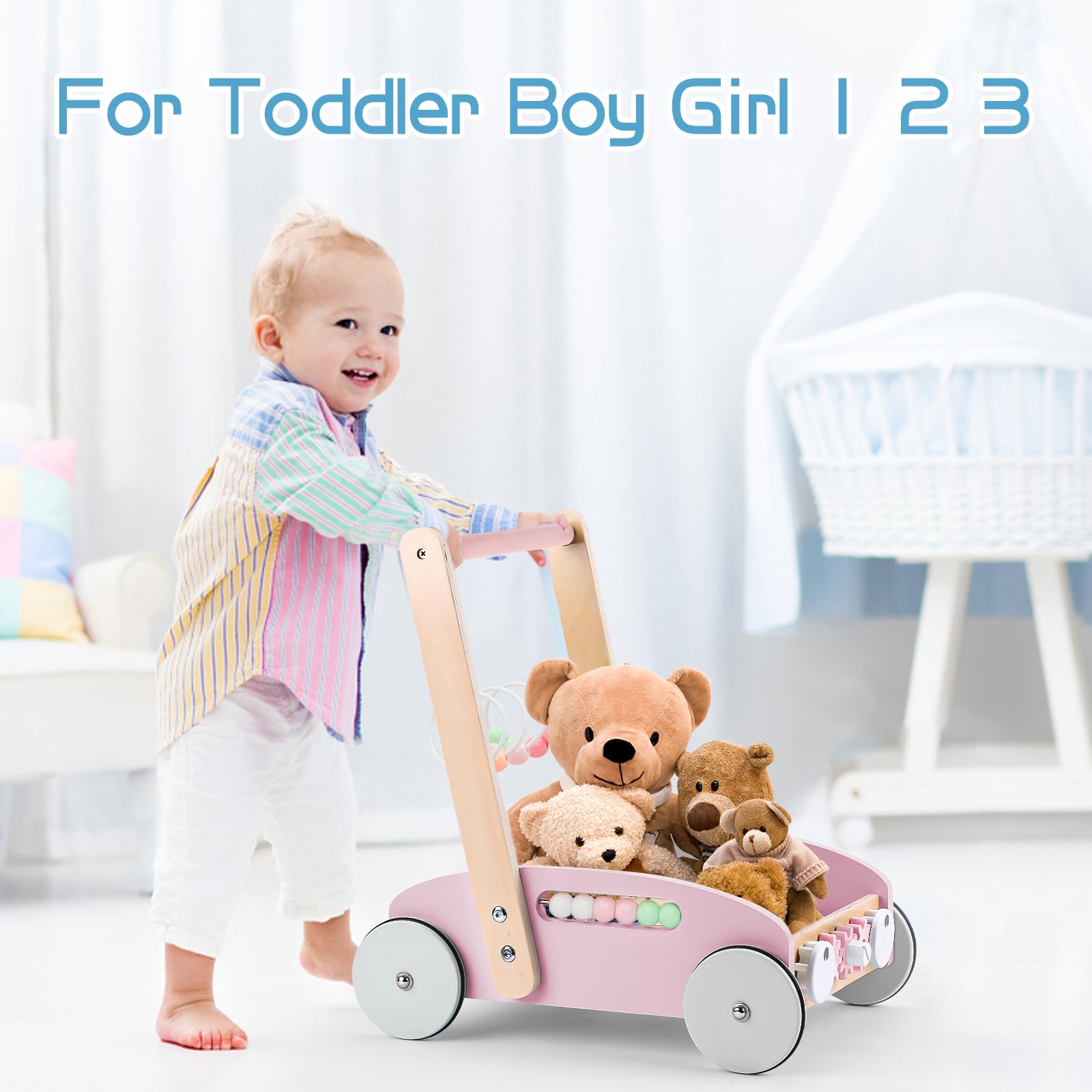 Girello Neonato 6-12 Mesi Labebe Passeggino In Legno Con Ruote Per - Main Image