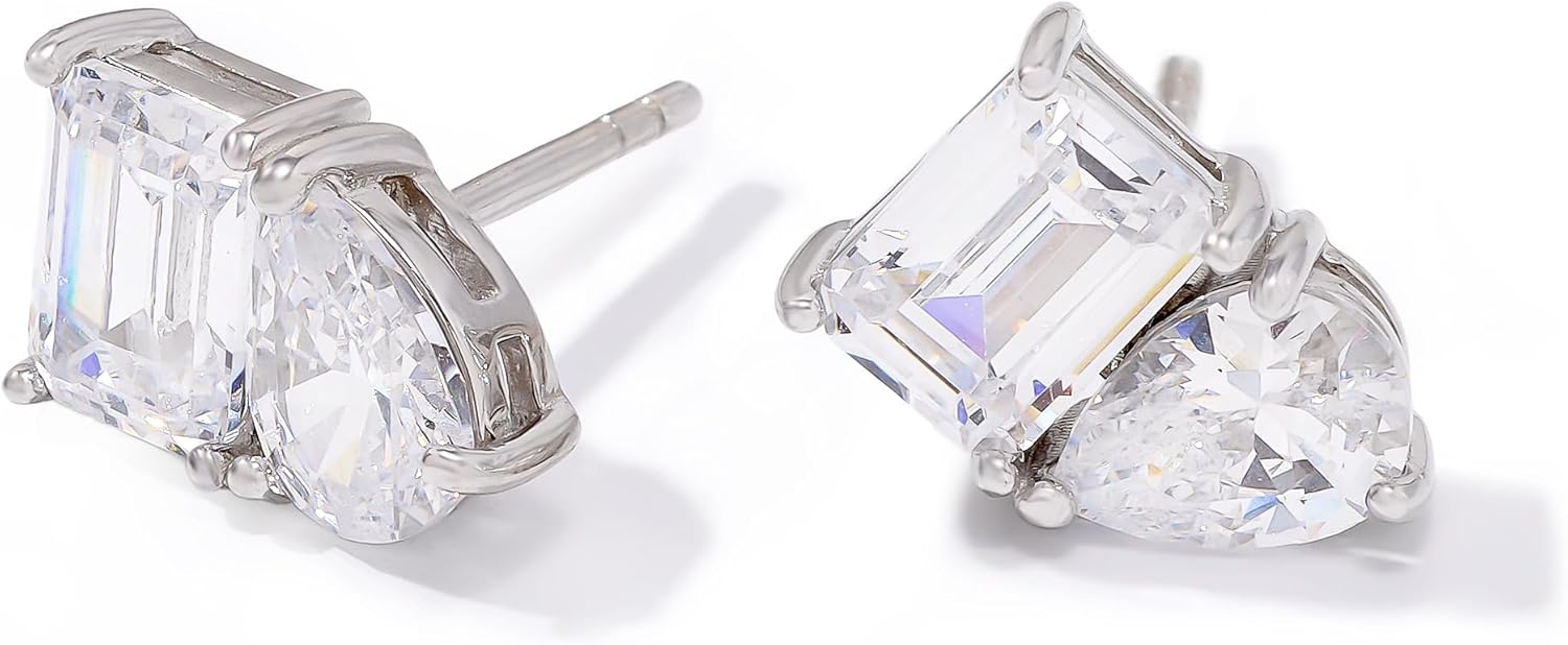 White Cubic Zirconia Stud Earrings for Women – 6.04 CTTW Round Cut – Rhodium Over Sterling Silver, Classic Diamond-Look Studs – Fine Jewelry Gift for Birthday, Anniversary or Holiday - Image 6