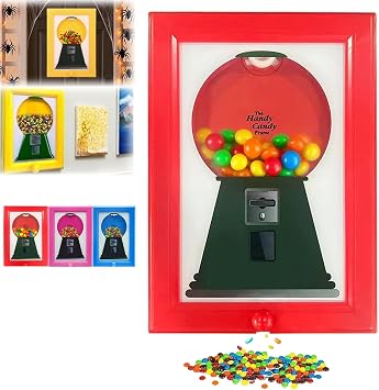 Asaint Candy Dispenser Picture Frame, Picture Frame Candy Dispenser, Handy Wall Mounted Gumball Machine Dispenser, Photo Wall Mount for Hanging or Tabletop Pet Snacks Red