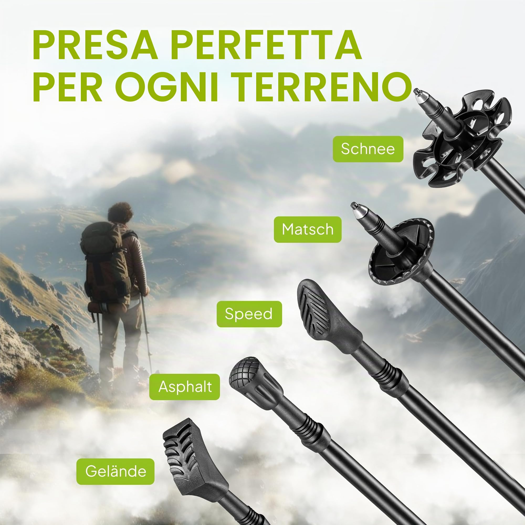 Juskys bastoni Nordic Walking - 2 bastoni telescopici in alluminio, leggeri e allungabili, da donna e da uomo, con puntale in gomma e sacchetto, impugnatura in sughero - nero
