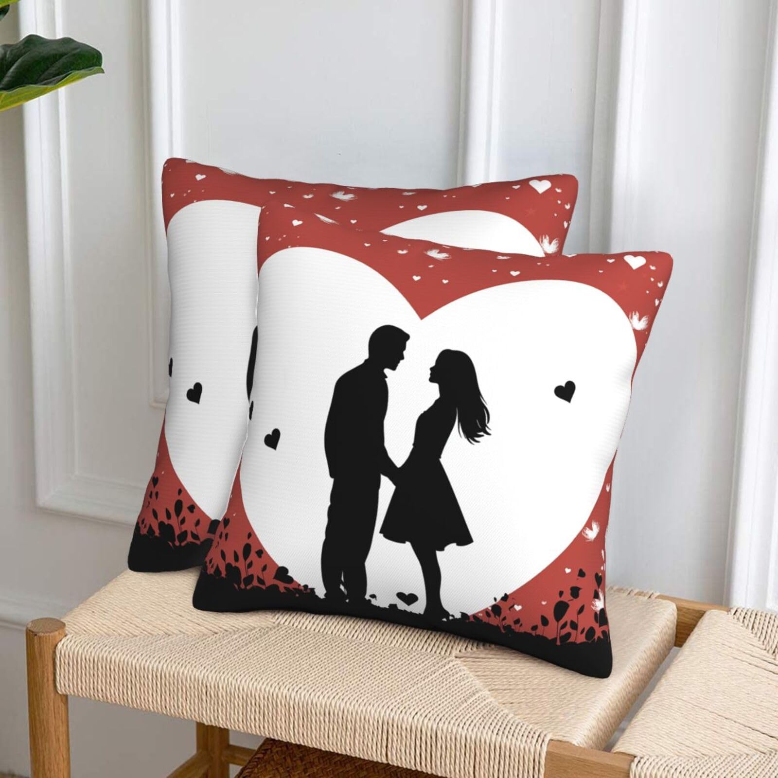 NONHAI Decorative Throw Pillow Covers Set of 2, 20"x20" Square Cushion Case Soft Comfy Couple Silhouette and Heart Shape Throw Pillows for Couch Cushion Livingroom Farmhouse Home Decor Pillowcases
