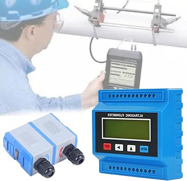 Portable Clamp on Flowmeter for Pipe DN15 to 6000mm, Wall Mounted Ultrasonic Flow Meter with -30~90 C Temperature Small Transducer DN700