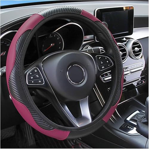 Miniatura 15 de Funda para volante de automóvil, microfibra de fibra de carbono de 15 pulgadas, protector de volante elástico para hombres y mujeres