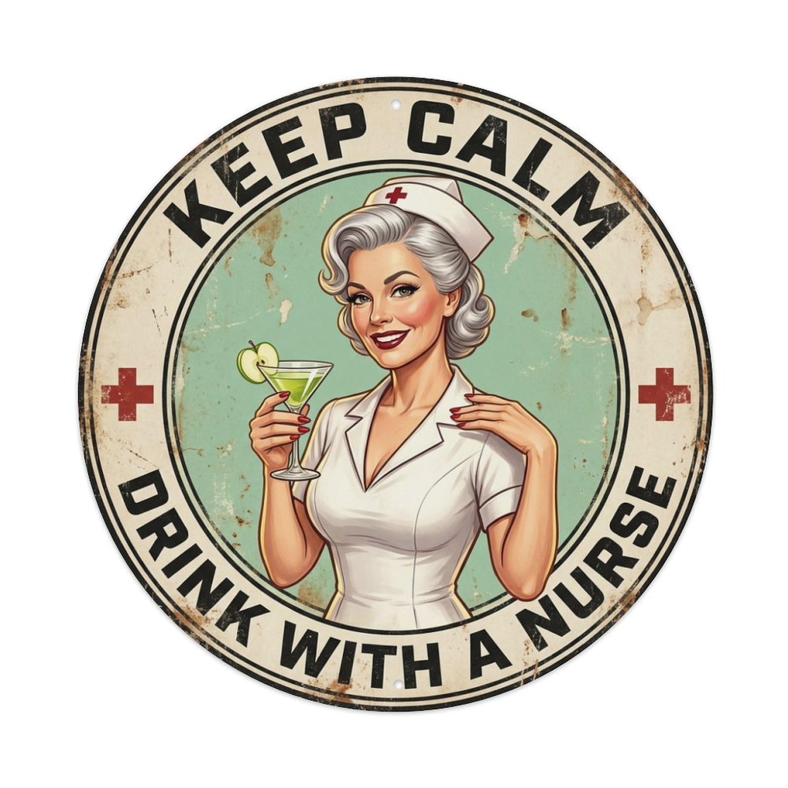 CHILL OUT Drink With A Nurse Stemmed Glass Metal Tin Sign