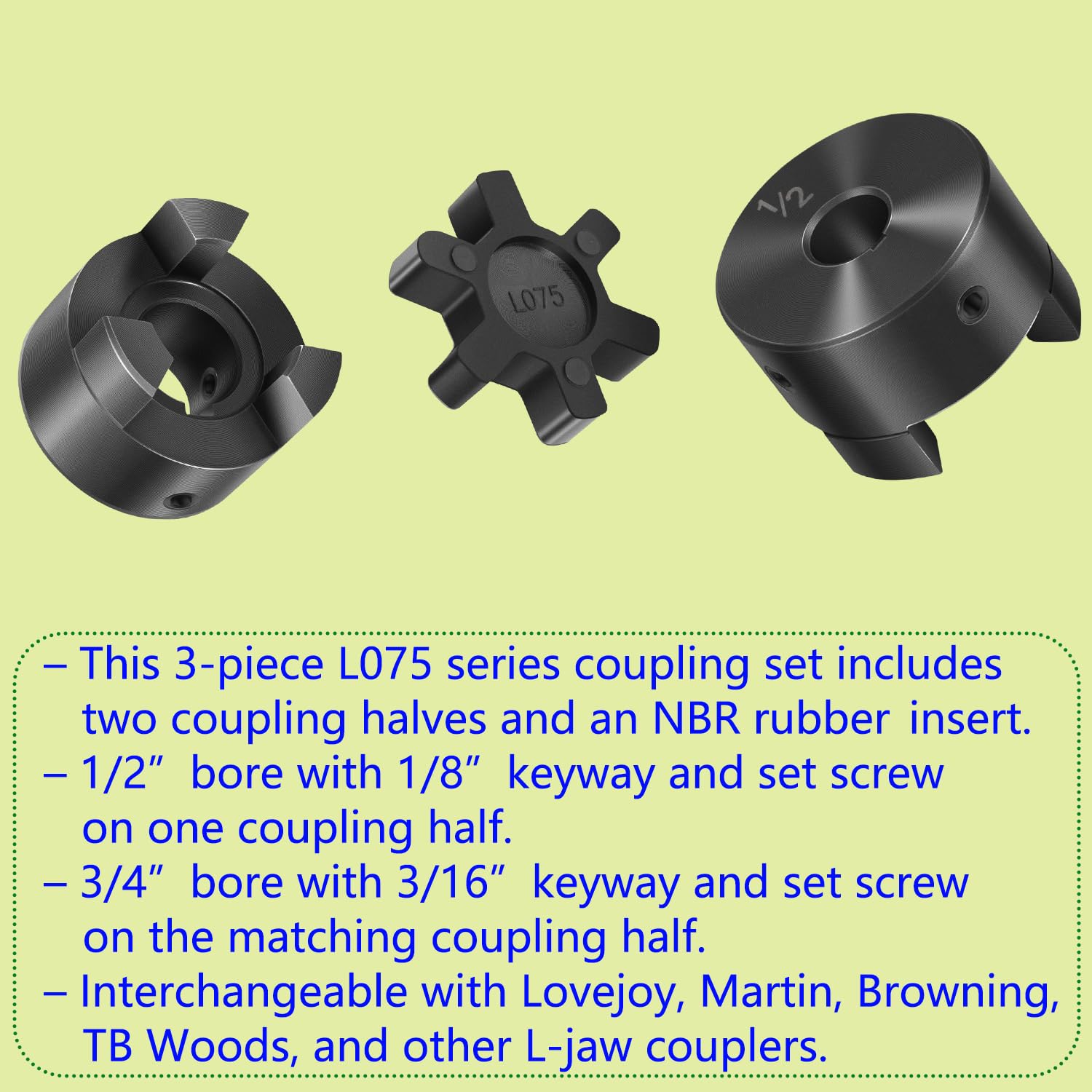 Jeu De Coupleur Flexible L-Jaw 5/8 à 1 Pouce - 3 Pièces Avec Toile Caoutchouc NBR Pour Fendeuse à Bois