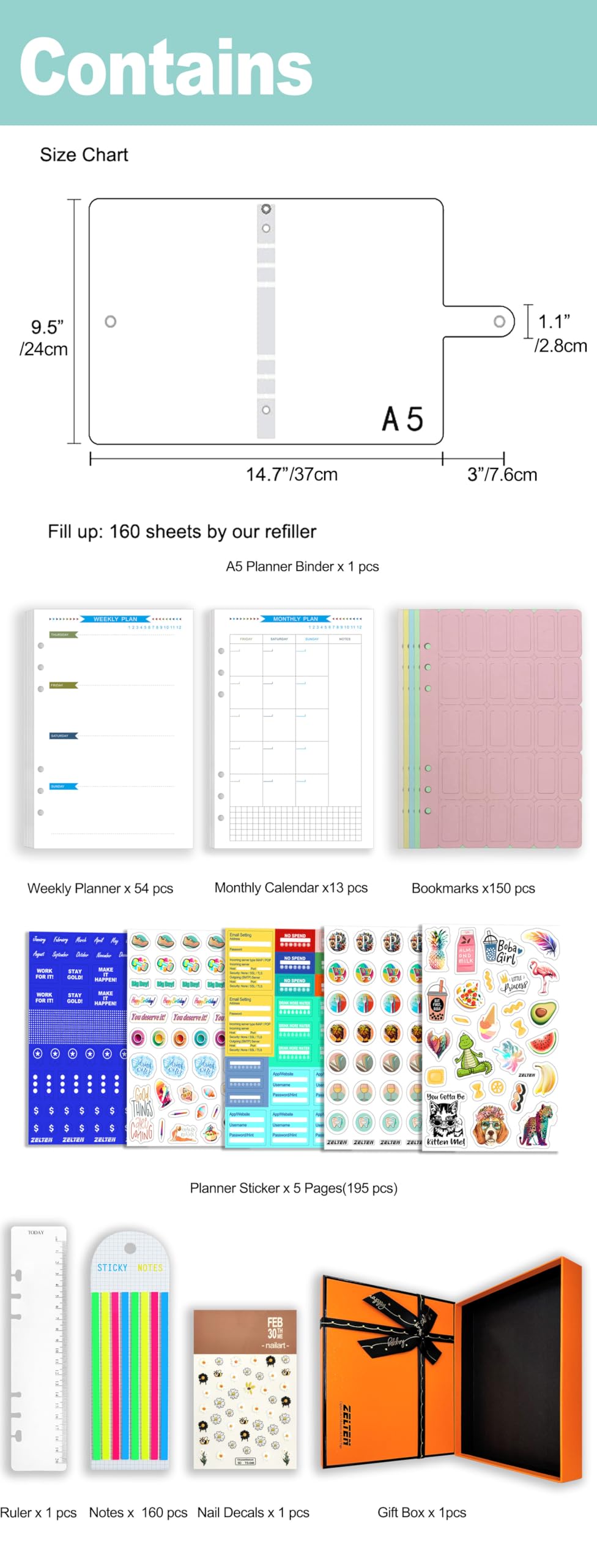 A6 A5 6-Holes Colorful PVC Cover Round Ring View Binder with Snap Button Closure File Folder (Blue Daisy, A5 Gift Box) - Image 2