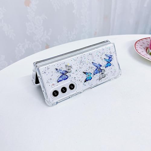 Miniatura 9 de Funda compatible con Samsung Galaxy Z Fold 5, transparente con corazón para mujer, de TPU suave + PC con purpurina brillante, a prueba de golpes,