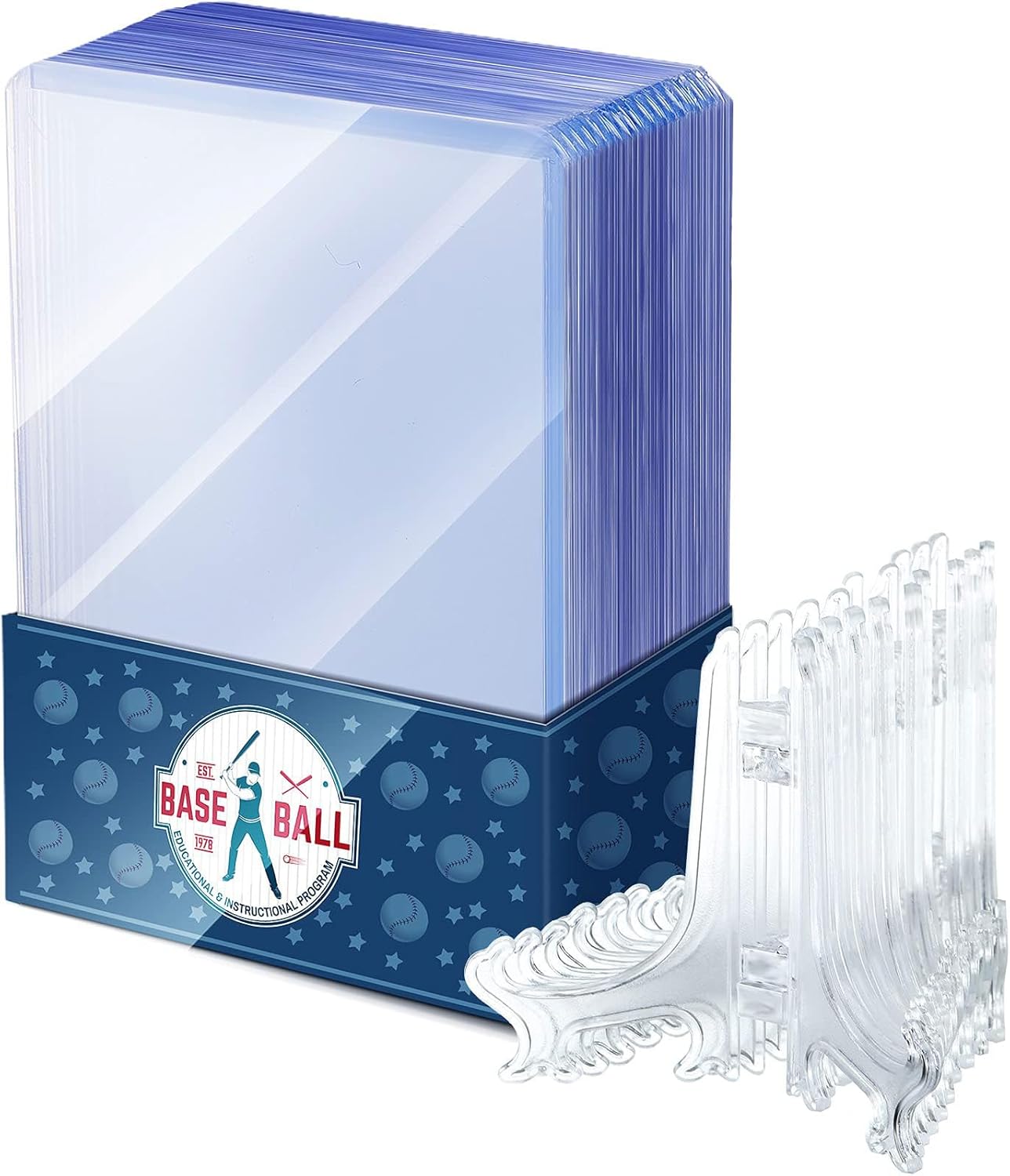 Tenare 40 Pack 3x4 Inch Acrylic Card Holders with 10 Display Stands Hard Protectors for Trading, Baseball, Sports & Game Cards