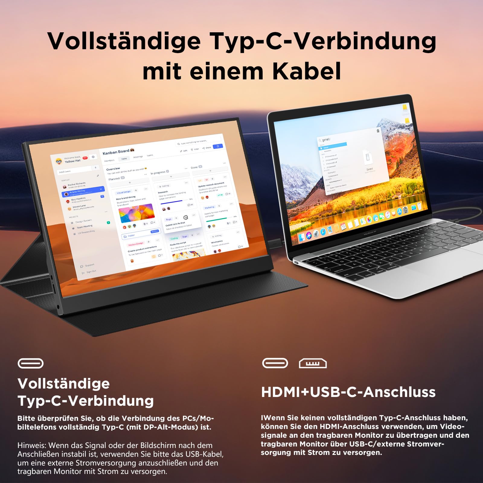 Portable Monitor 15,6 Zoll, FHD 1920x1080P Tragbarer Bildschirm