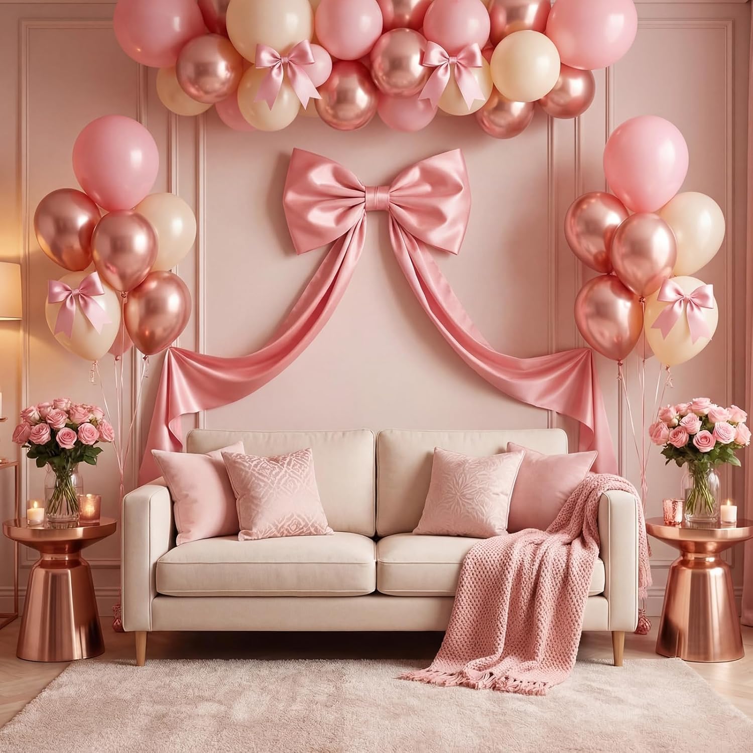 Crowye 13 Pcs Large Pink Bow Decor Set Include 71 x 20 Giant Coquette Bow Decorative Satin Ribbon Tie and 12 Pcs 6" Small Pink Bows with Hanging Ring for Wedding Birthday Party Baby Shower Room Decor