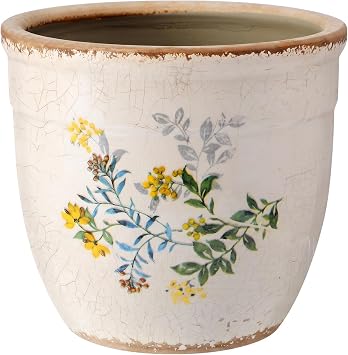 6 Inch Vintage Yellow Flower Pot for Plants Cottage Rustic Ceramic Planter with Drainage Hole Ice Crack Vase for Indoor Garden Country Home Kitchen Decor Farmhouse Antique Housewarming Gift
