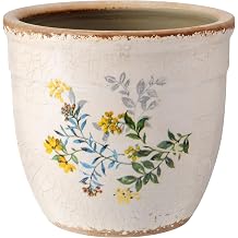 6 Inch Vintage Yellow Flower Pot for Plants Cottage Rustic Ceramic Planter with Drainage Hole Ice Crack Vase for Indoor Garden Country Home Kitchen Decor Farmhouse Antique Housewarming Gift