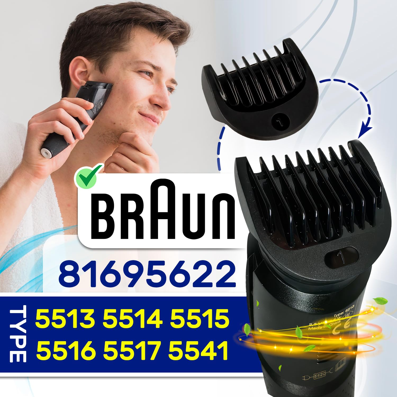 Hair Clipper Attachment 1 mm with the Original Code 81695622 for Braun - Made in Italy - MONTERAL, Black/White - Image 2