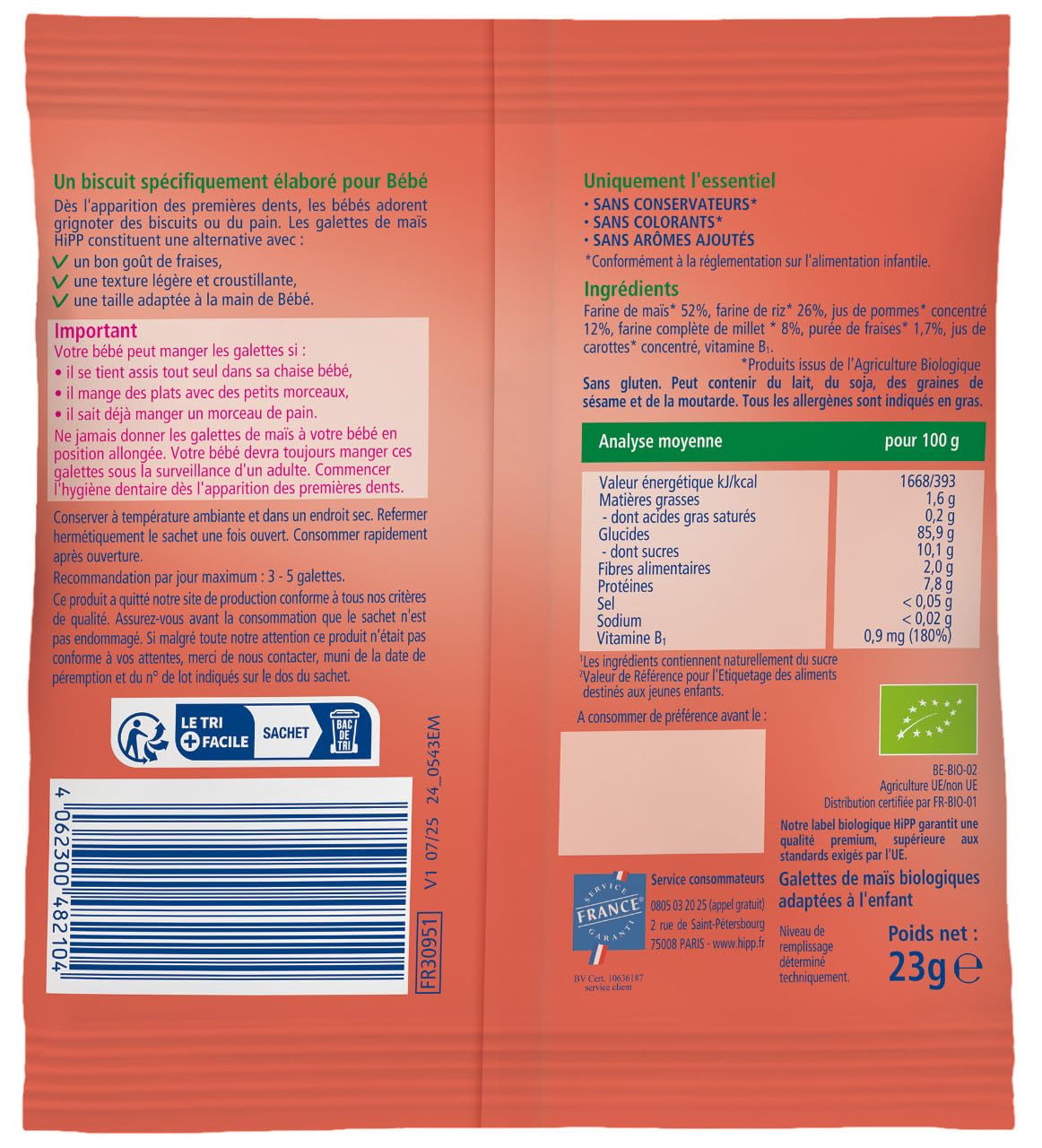 HiPP - Galette de Maïs à la Fraise Mon Goûter Plaisir - Sachet de 23g BIOLOGIQUE