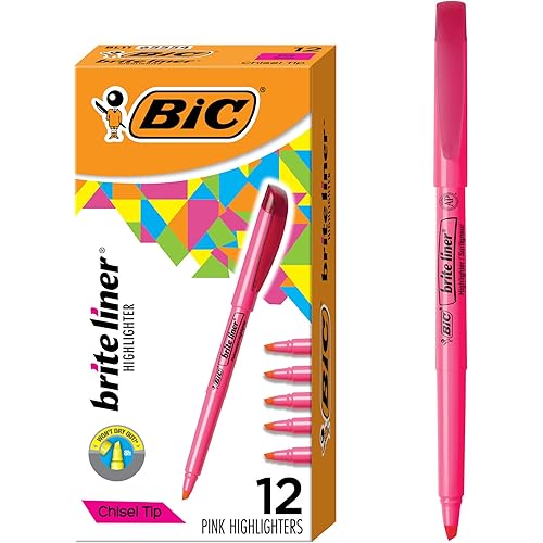 BIC Brite Liner Highlighters, Chisel Tip, 12-Count Pack of Pink Highlighters, Ideal Highlighter Set for Organizing and Coloring