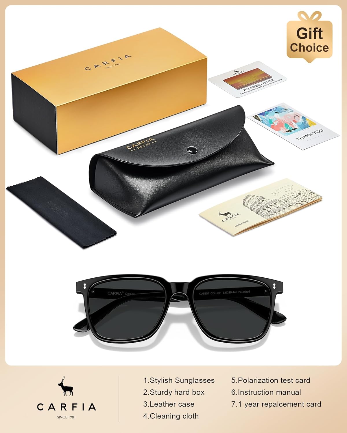 CARFIA Polarized Sunglasses for Women: Acetate, Small/Medium Size, UV400 Anti Glare CA5354 - Image 6