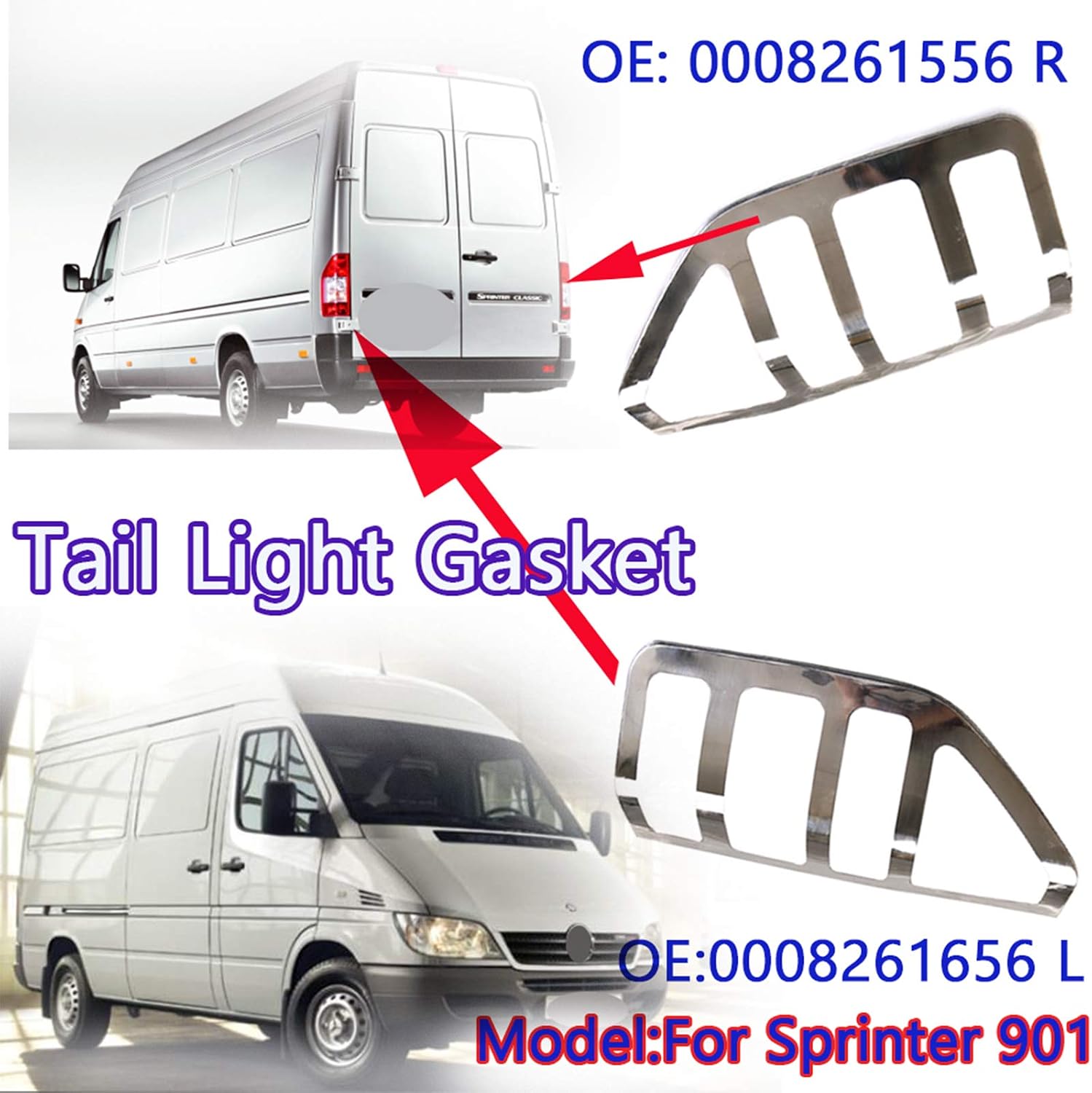 Chrome Tail Light Bezel Trim Cover Taillights Covers Protector Trim Rear Left Right for Mercedes Sprinter W901 W902 W903 W904 0008261656 0008261556