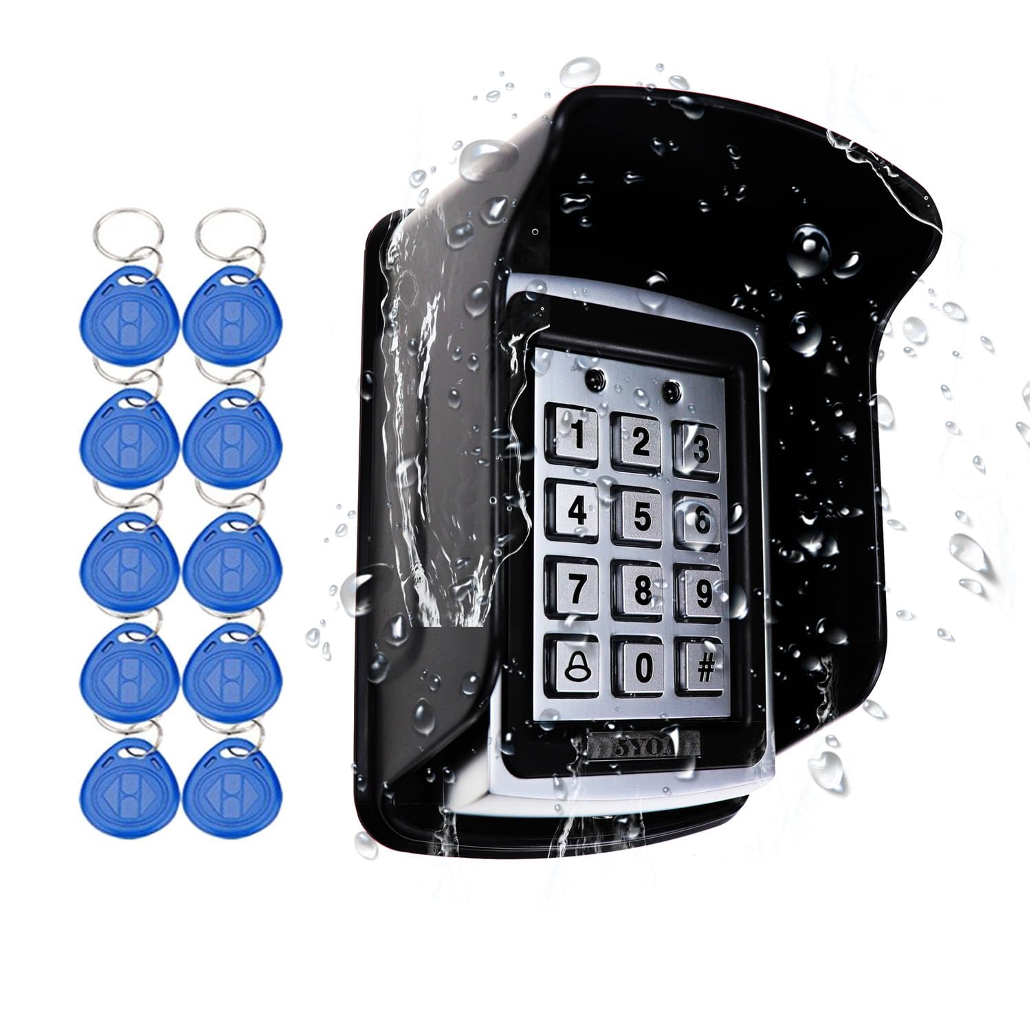 Contrôle d’Accès Imperméable de Clavier à Code Portail Métallique de proximité Étanche Bouton PIN RFID Carte de pour Filaire système d'entrée de Porte Simple, 10pcs keyfobs