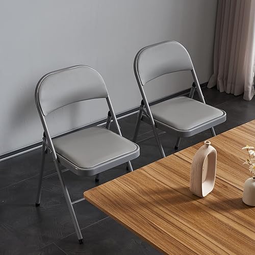 Miniatura 5 de Paquete de 8 sillas plegables grises con asientos acolchados, sillas plegables apilables portátiles para interiores y exteriores, asiento comercial