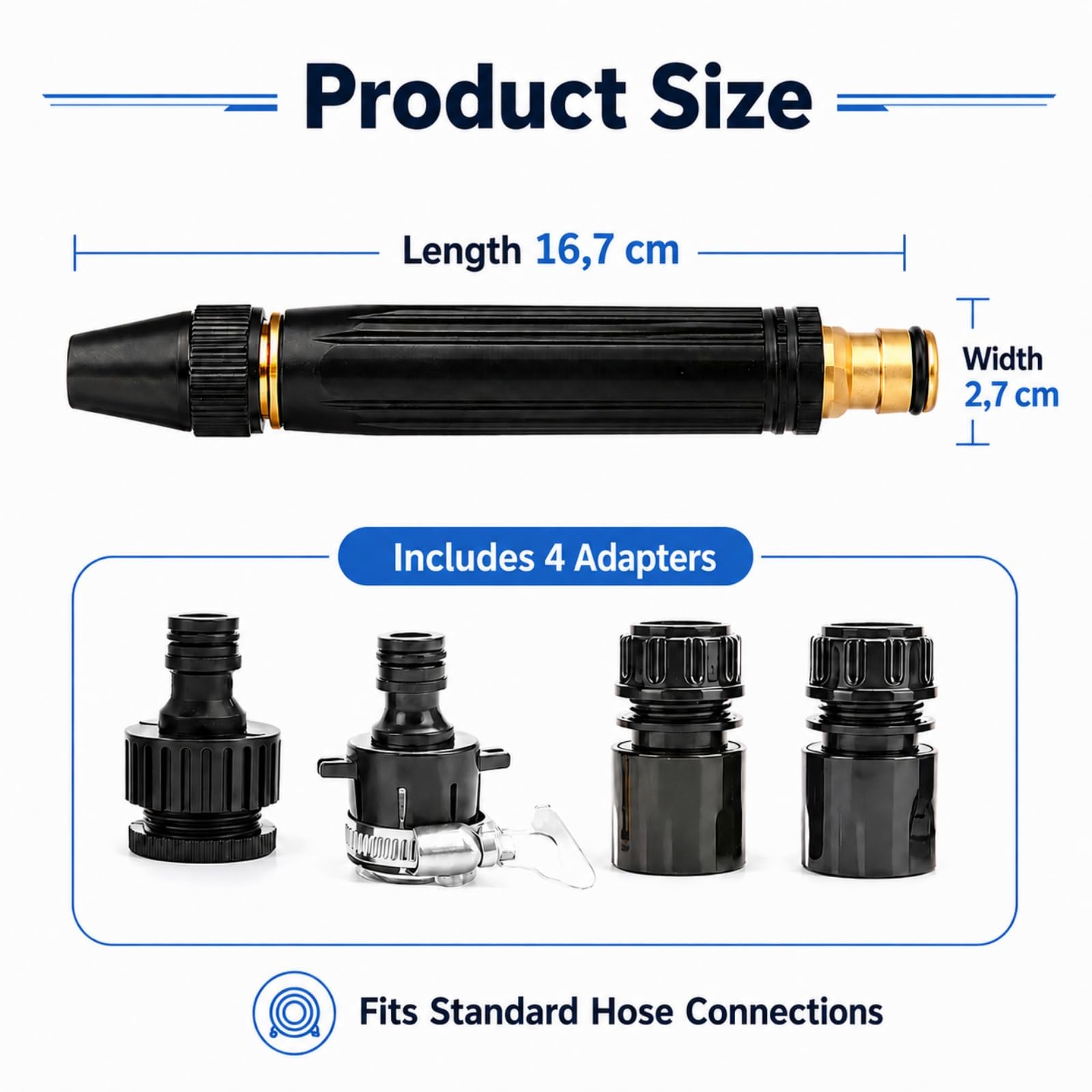 3 Spray Home High-Pressure Car Wash Water Nozzle, Efficient Garden Hose Pressure Booster and High Pressure Water Nozzle, Reliable Car Wash Spray Nozzle for Outdoor Tasks (C)