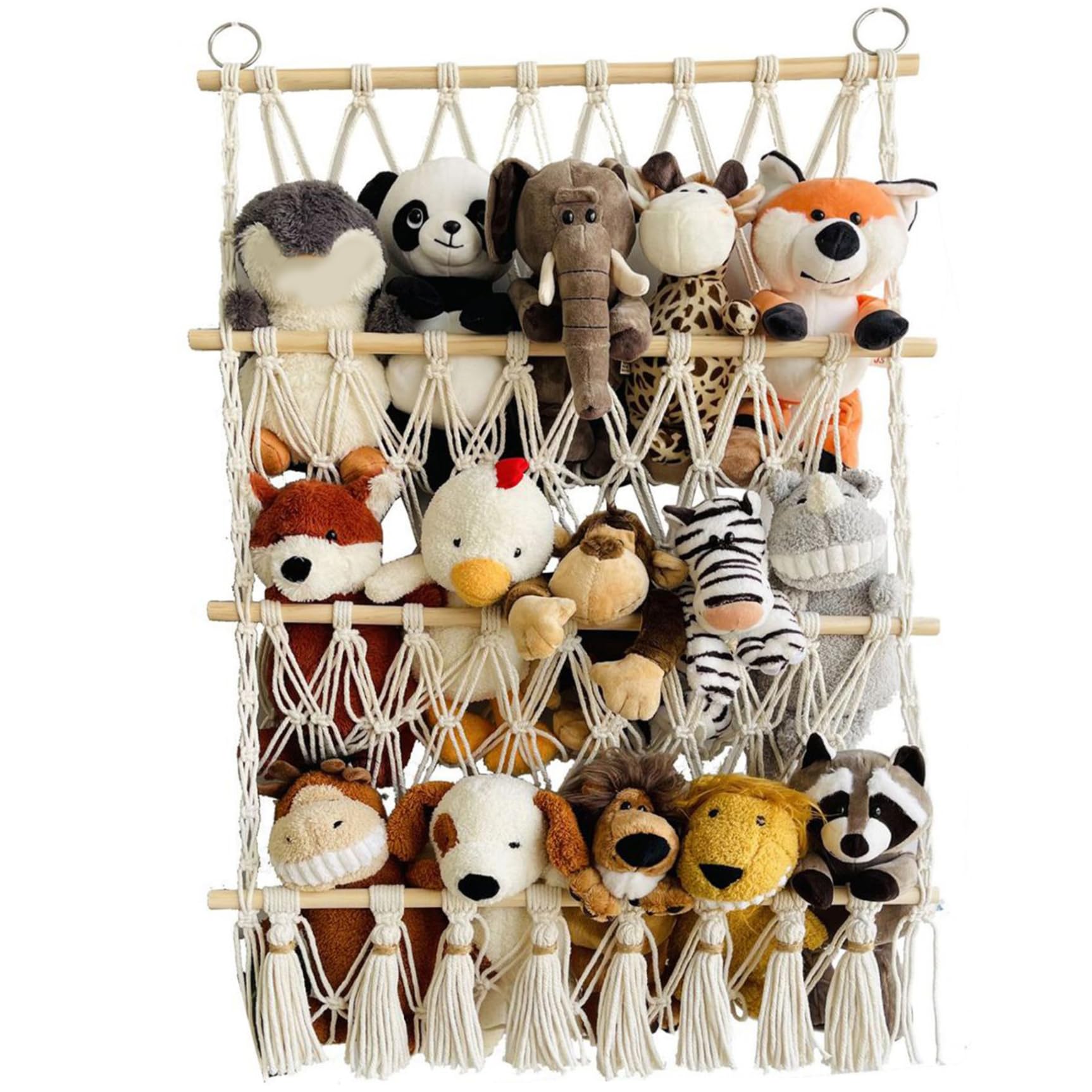 Hamaca para animales de peluche de 3 niveles organizador colgante tejido con borlas de 32x20 pulgadas
