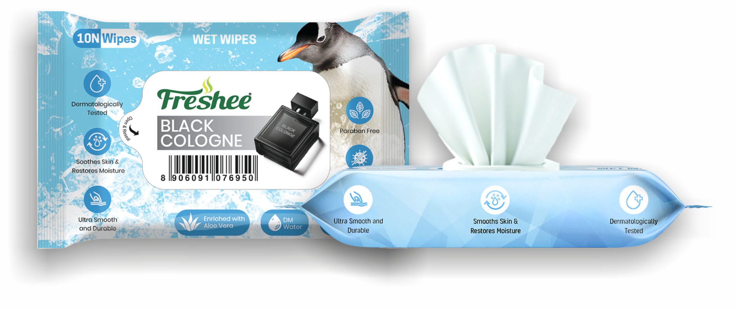 Freshee Wet Wipes | Suitable for All | Pack of 2 (10 Wipes Each) | Gentle on Skin | Enriched with Black Cologne Fragrance for Fresh Feel | Travel Friendly & Pocket Size | Ideal for Home Office Use-image-13