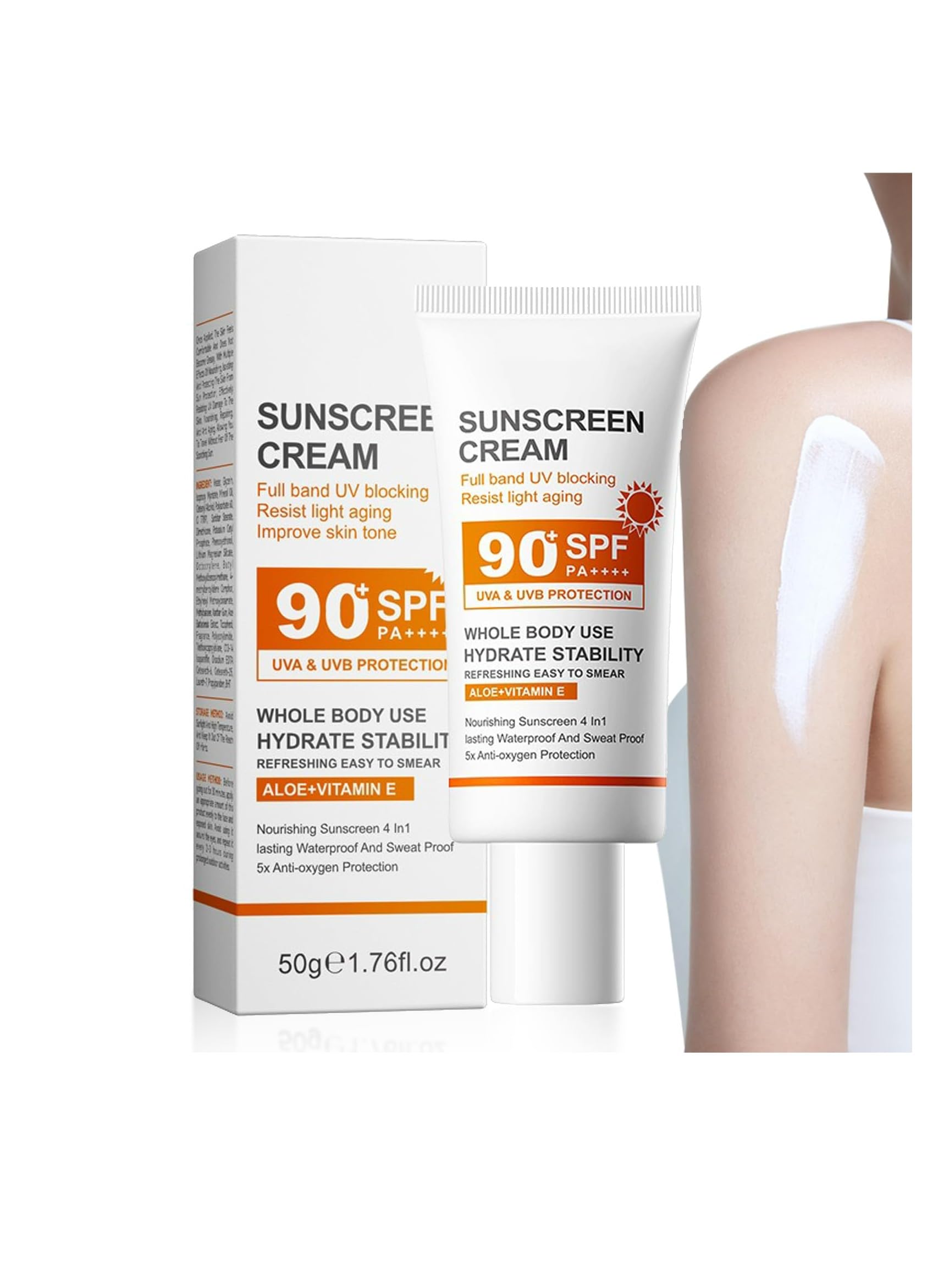 KASTWAVEHigh Protection Sunscreen Cream SPF90 PA++++ with Aloe and Vitamin E, Non Greasy Hydrating Lotion for Sensitive and Dry Skin, UVA and UVB Defense