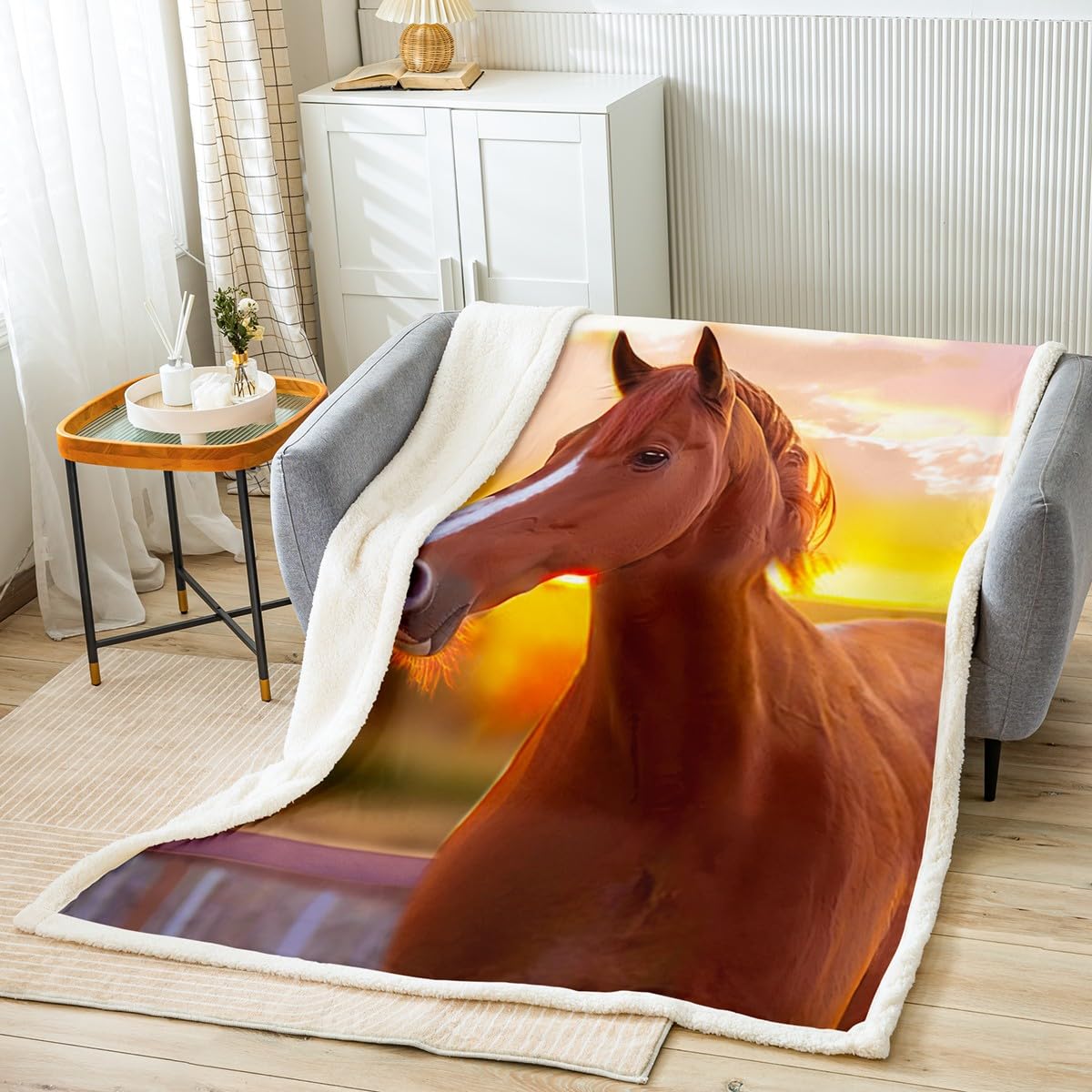 Couverture en flanelle cheval isolante contre le froid parure de lit sherpa pour enfants