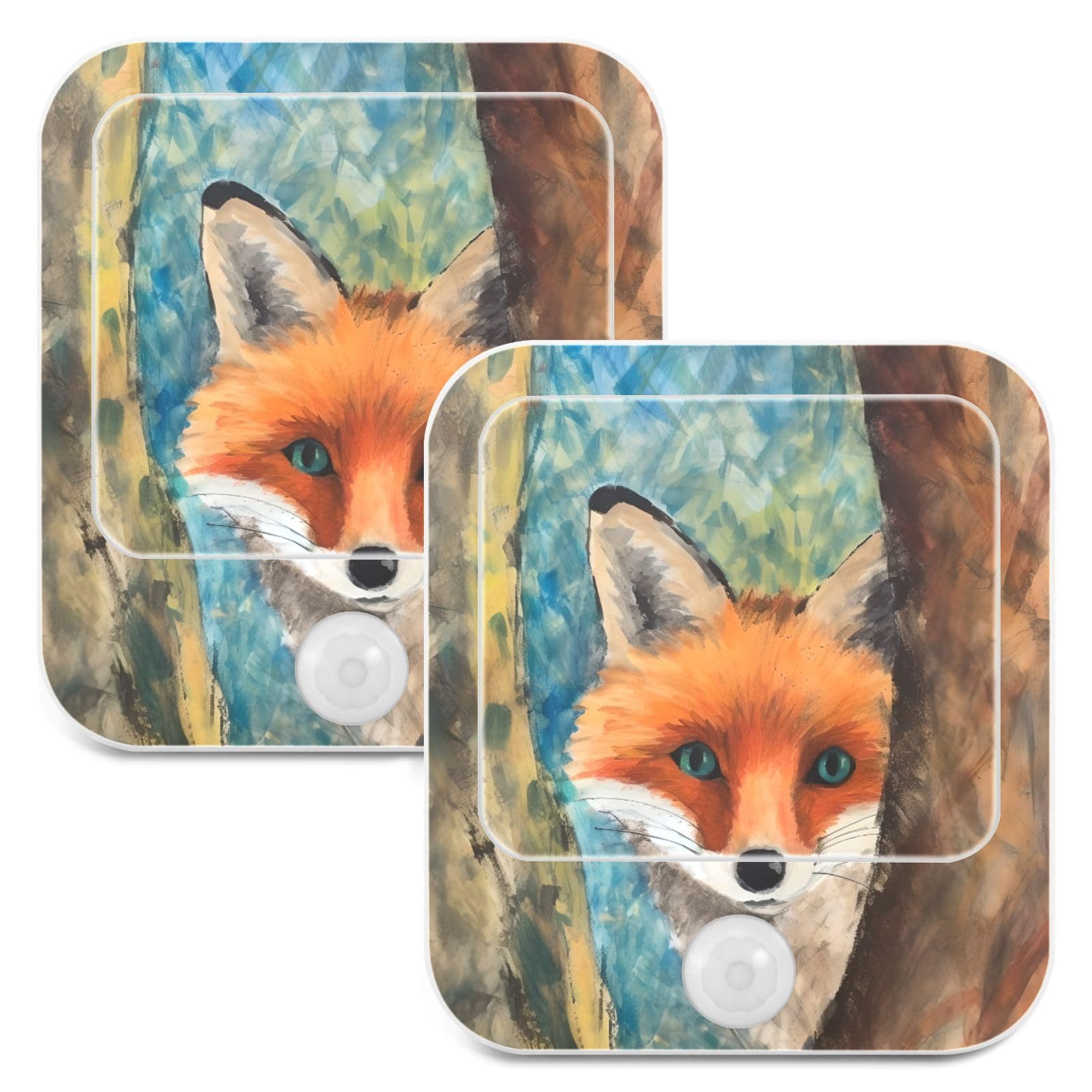 Fox Peeping Motion Sensor Night Light Plug Into Wall Soft Warm White LED Nightlight [2 Pack]