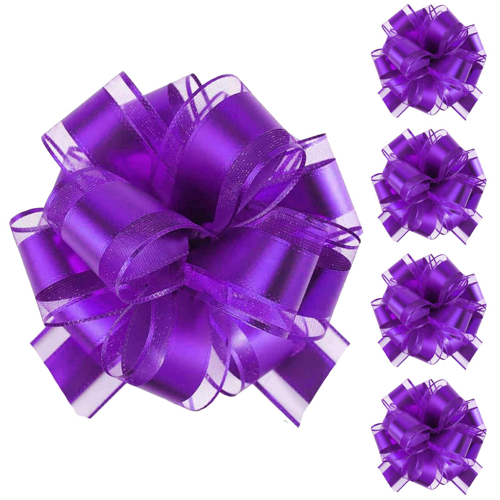 Tim&Lin 5 PCS Pull Bows 7 inches (17.7 cm) Large Gift Bows Purple Gift Wrap Bows Party Gift Ribbon Bows for Gift Baskets Wrapping Boxes or Flower Decorations