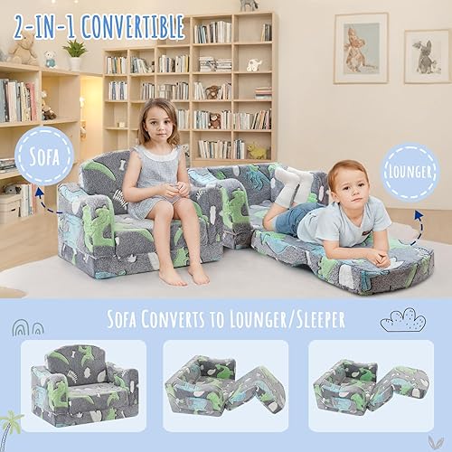 Miniatura 4 de Silla y sofá grueso y cómodo para niños, sofá plegable de felpa suave 2 en 1 para niños, sofá convertible a tumbona para niños pequeños