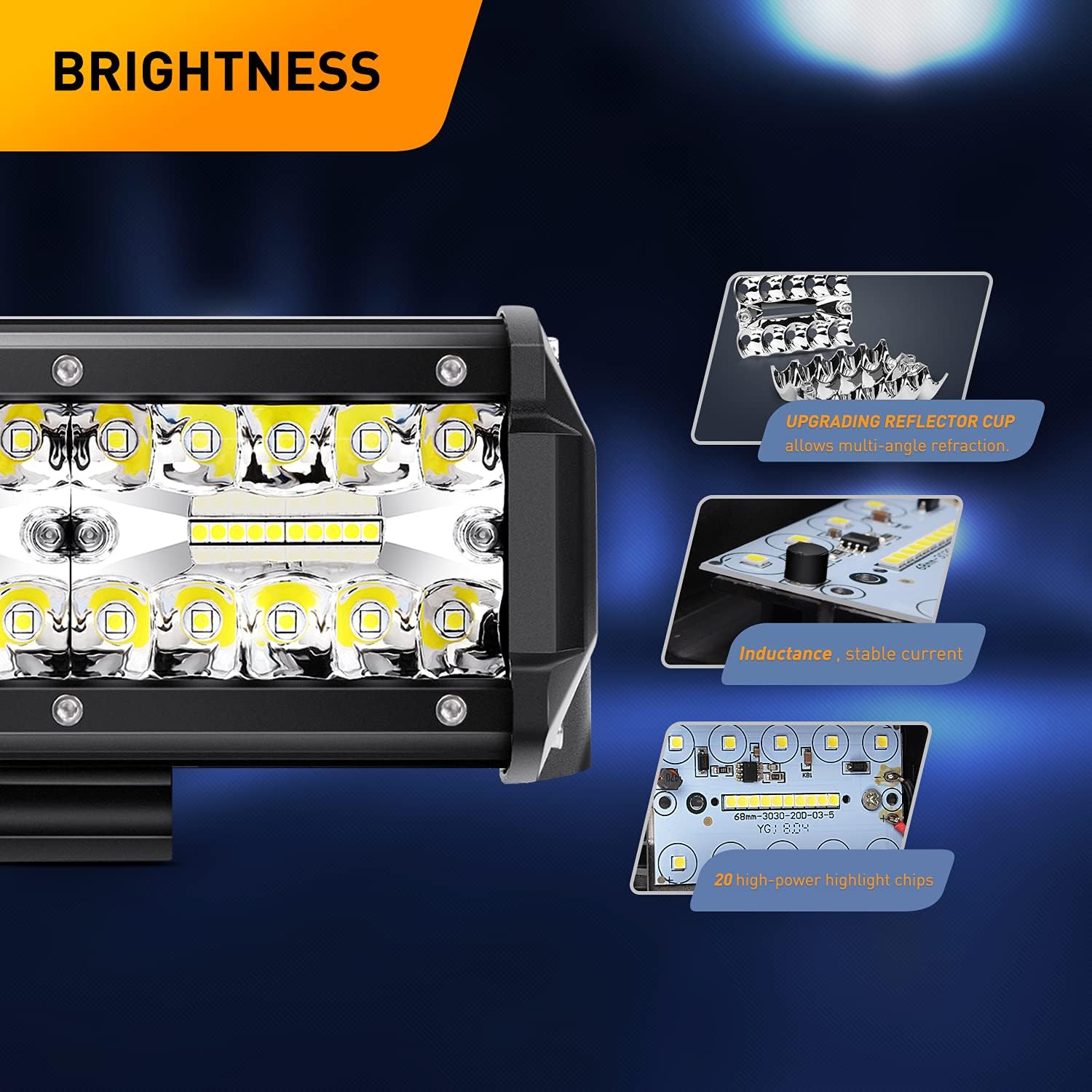 GOOACC 2PCS 6.5 Inch 120W Triple Row LED Pods Flood Light Bar Fog Light Driving Lighting with 16AWG Off Road Wiring Harness-2 Leads for Truck Golf Cart SUV ATV UTV Boat, 2 Years Warranty, (Auto-512)