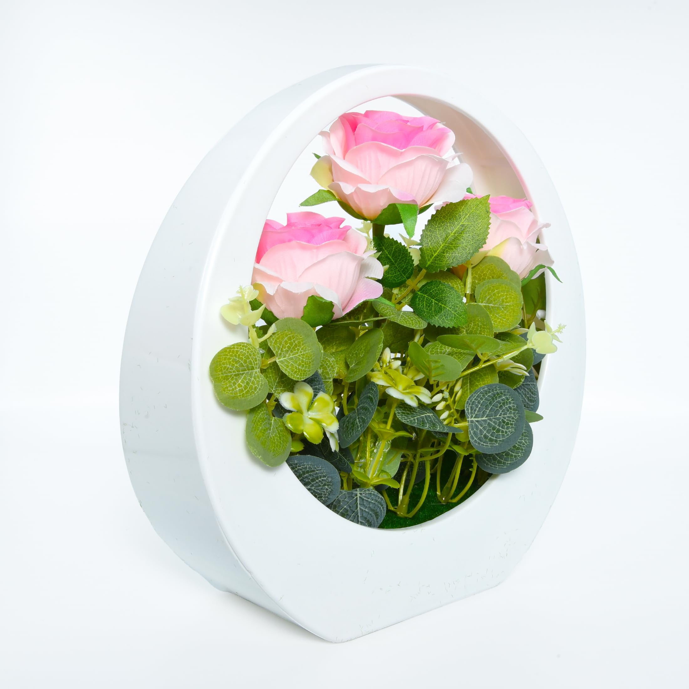Cortina Plastic Artificial Flower with Hanging Round Basket for Home Courtyard Decoration | Great for Gifting - Pink - 29X29 CM 4