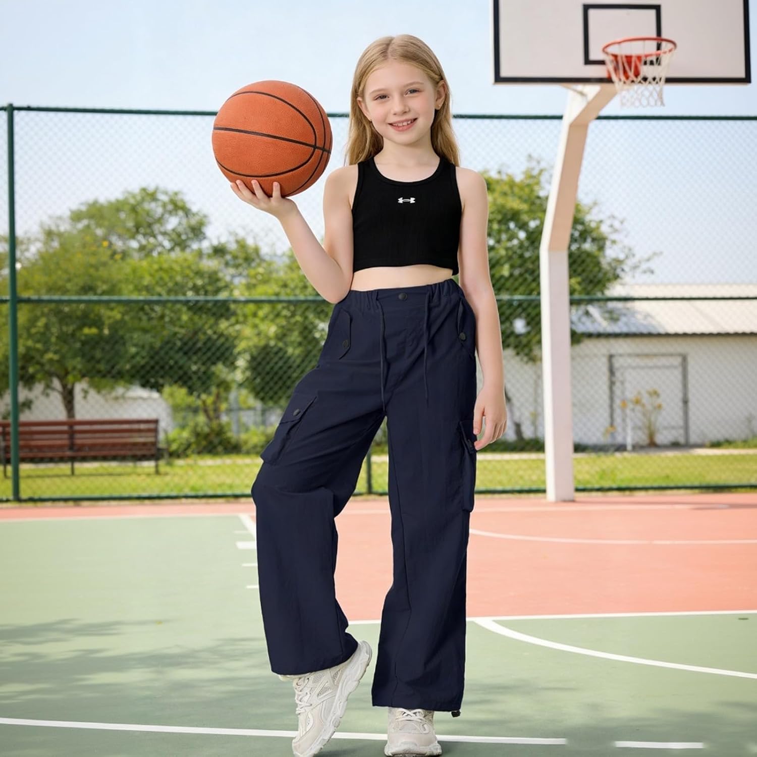 SANGTREE Parachute Cargo Pants Girls & Women's Y2K Baggy Waterproof Pants 90s Dance Outfit, 6 Years-2XL