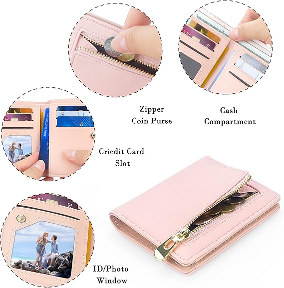 Conisy Cute Wallets for Women, Leather RFID Blocking Small Bifold Wallet with Zipper Wallet for Girls and Ladies Ladies Wallet, PINK, Casual Conisy Cute Wallets for Women, Leather RFID Blocking Small Bifold Wallet with Zipper Wallet for Girls and Ladies Ladies Wallet, PINK, Casual