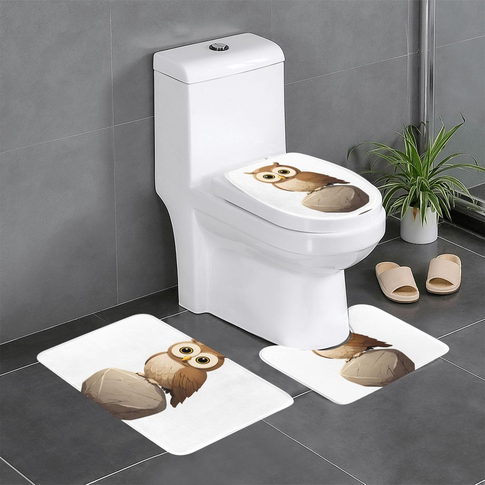 Tapis de salle de bain formes ovales et rectangulaires chouette sur la pierre