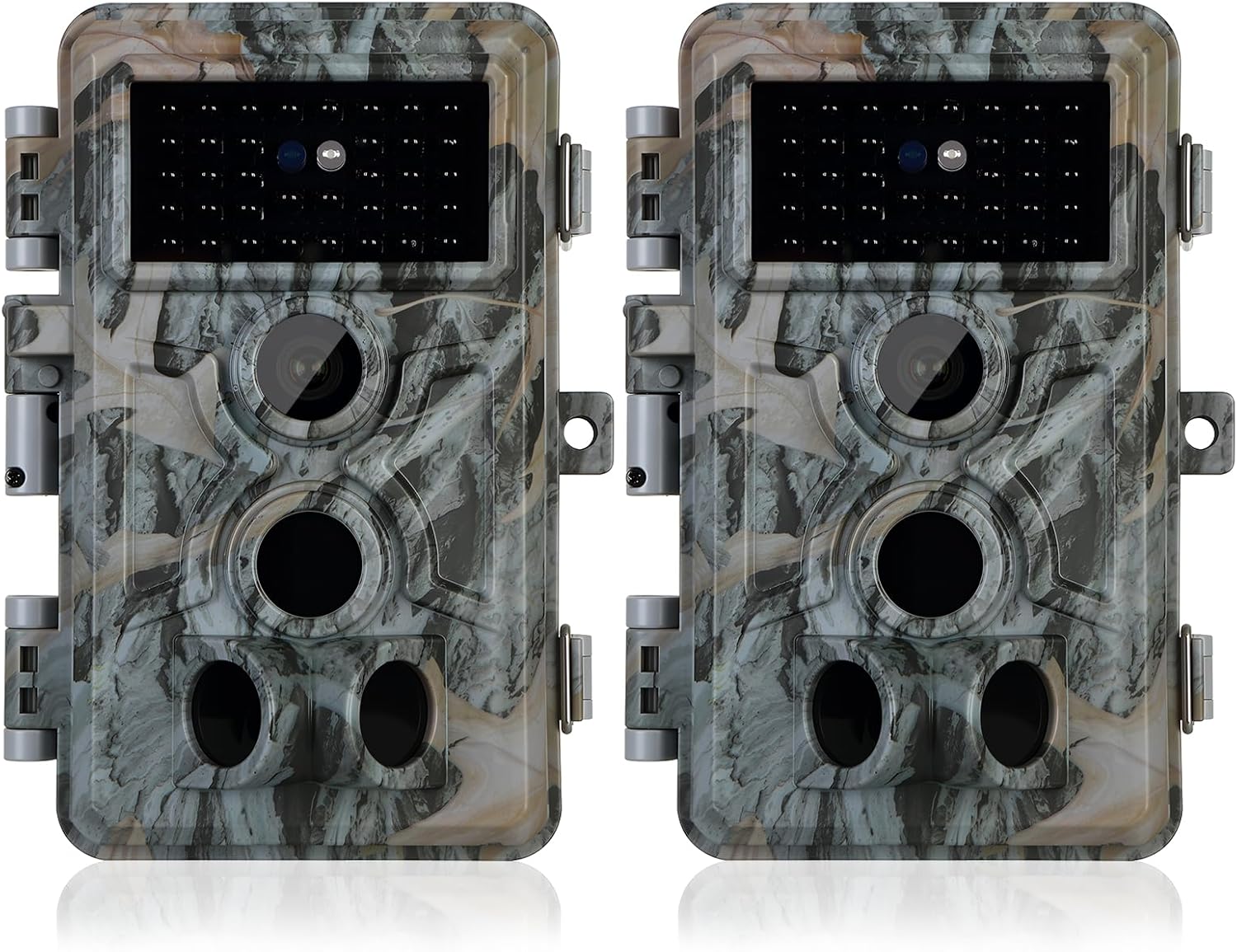 2 Pack Trail Camera 64MP 1296p, Game Camera with 90ft No Glow Night Vision, Fast 0.1s Motion Activated, IP66 Waterproof for Outdoor Wildlife Monitoring, Hunting, Yard Security