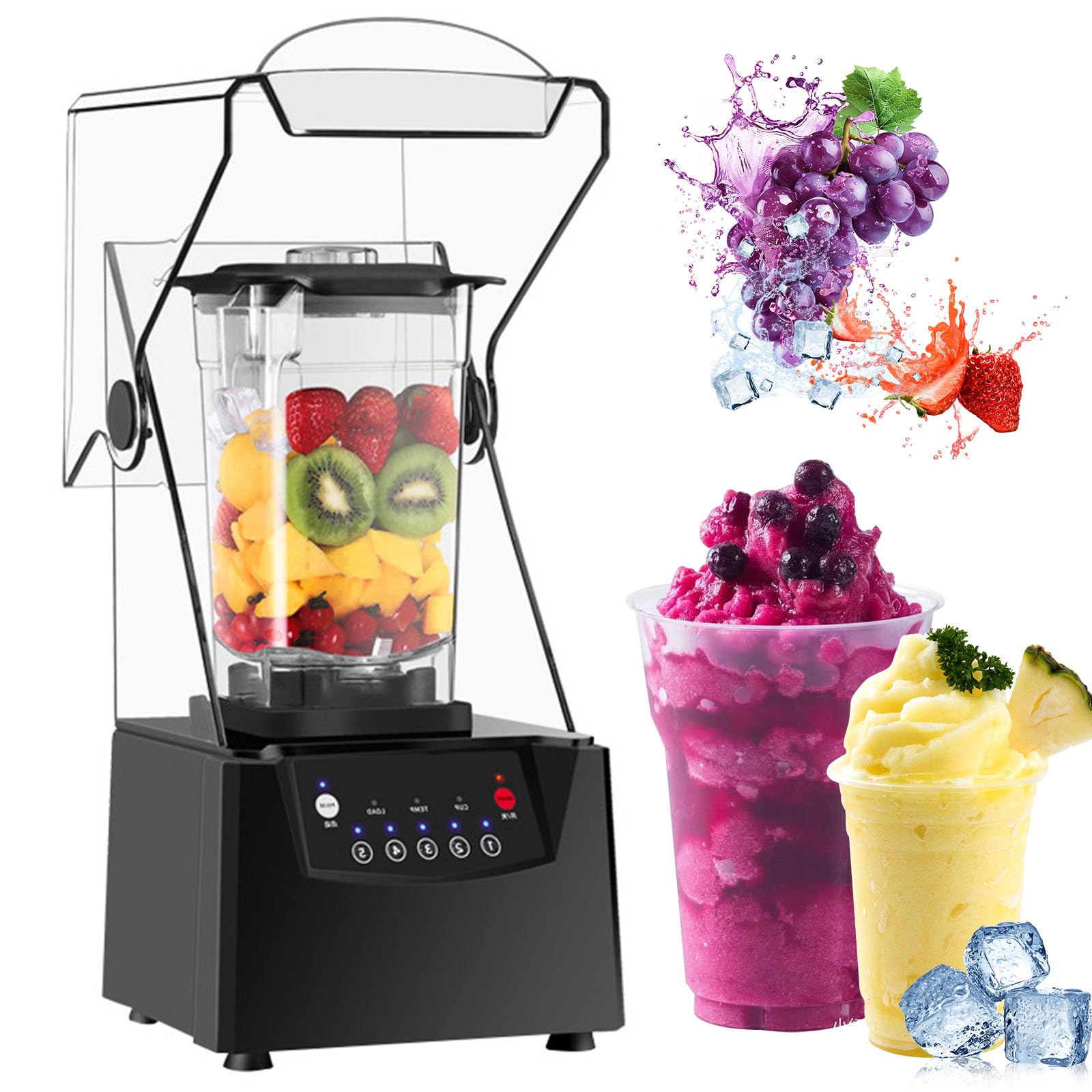 HCZKIUJY Commercial blender/milkshake maker, electric upright blender, 5 preset modes, suitable for crushing ice, making milkshakes and smoothies