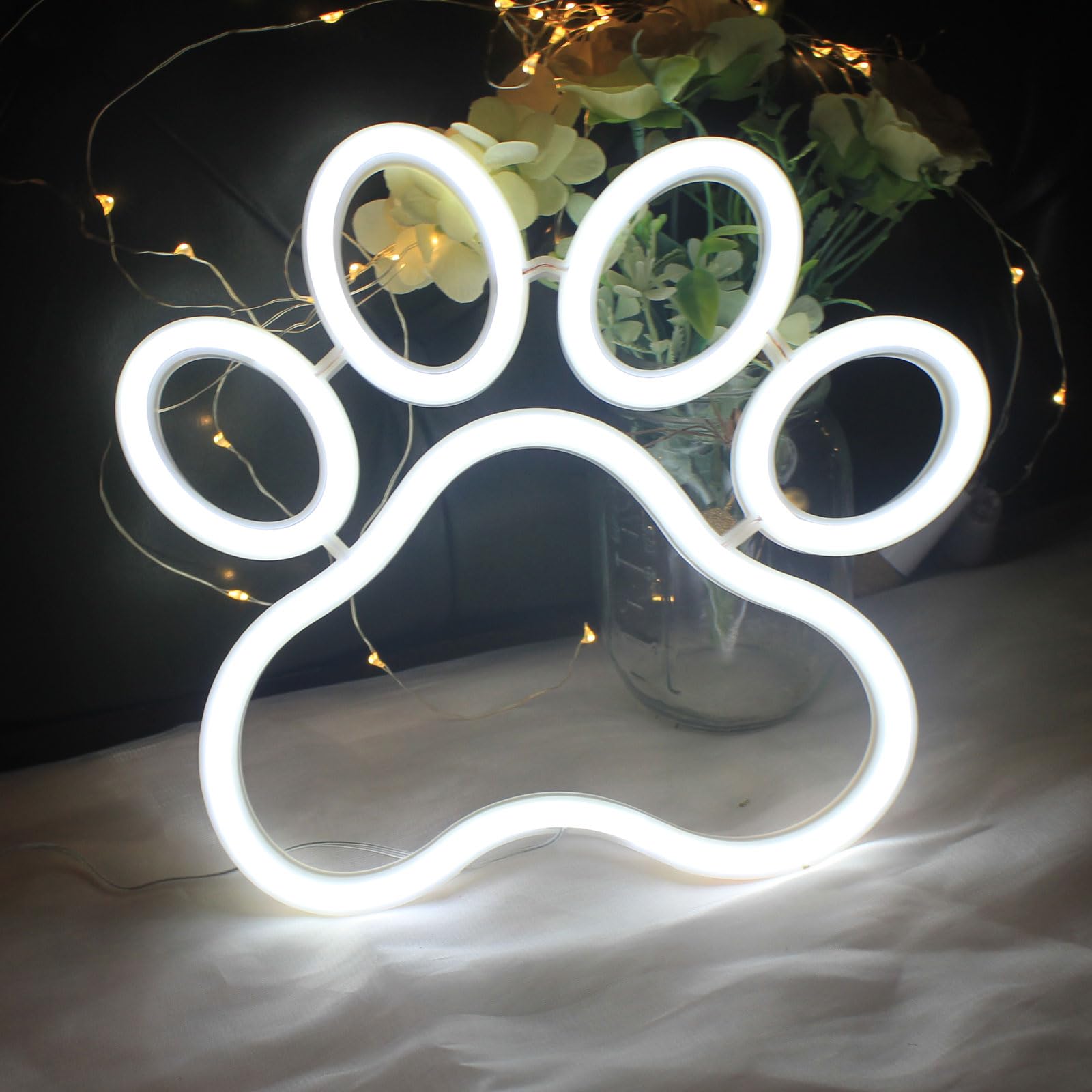 DAKABUKA Dog Cat Paw Neon Sign Paw Print Neon Sign Dimmable Neon Light for Pet Shop Pet Clinic Bedroom Wall Decor USB Powered Neon Light Wall Sign Art Decor (White)